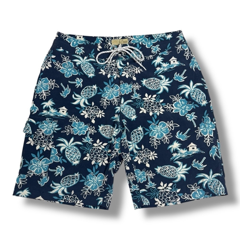 J. Crew Men's Pineapple Tropical Print Board Shorts Blue Size 28